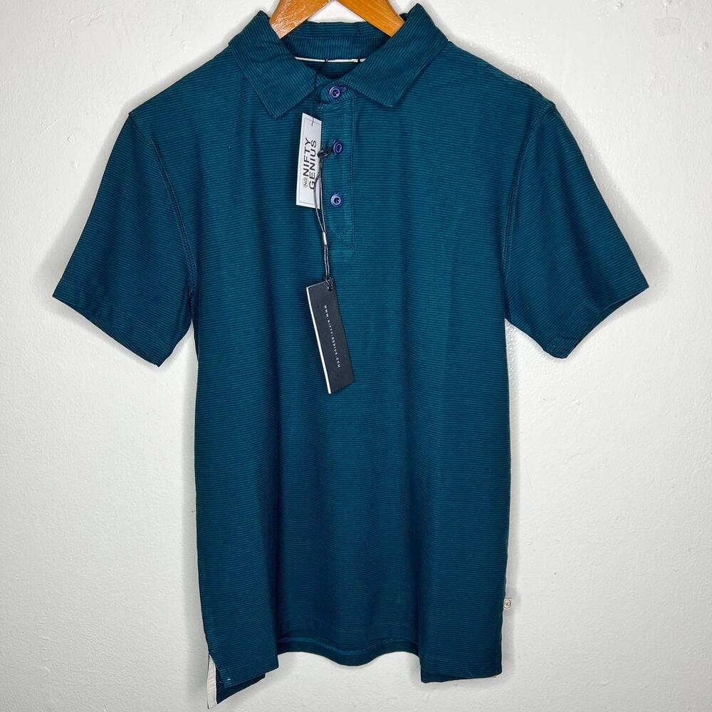 Nifty Genius Polo Shirt XS Men Blue Green Striped Short Sleeve Cotton Preppy New